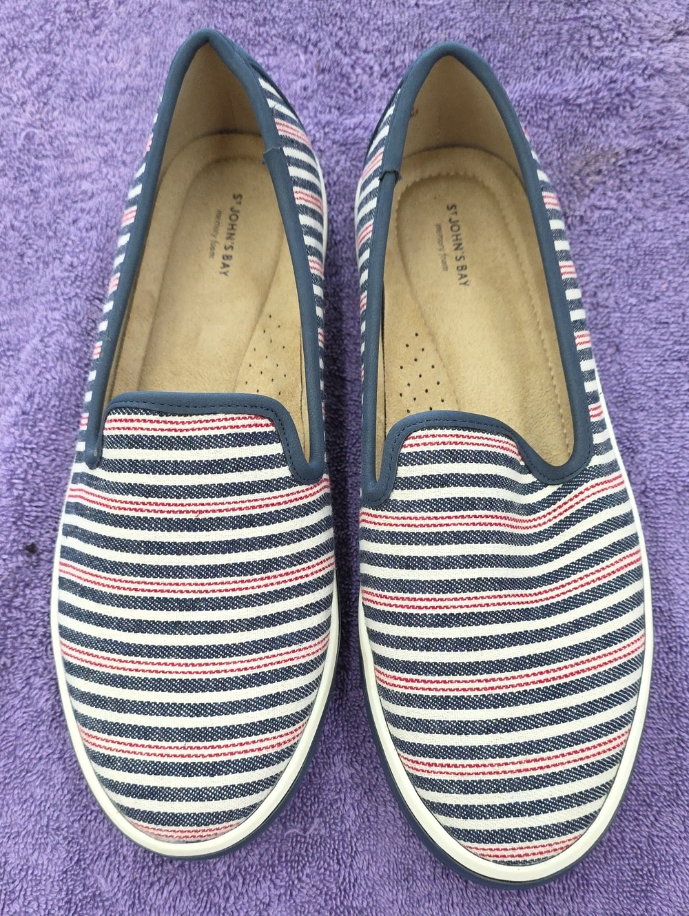 St. John's Bay Navy, White & Red Striped Slip-On Flats